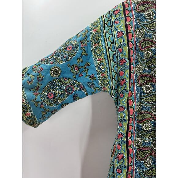 Vintage Loungees House Coat Womens Small Blue Floral Paisley Snap Button Quilted - Picture 9 of 15